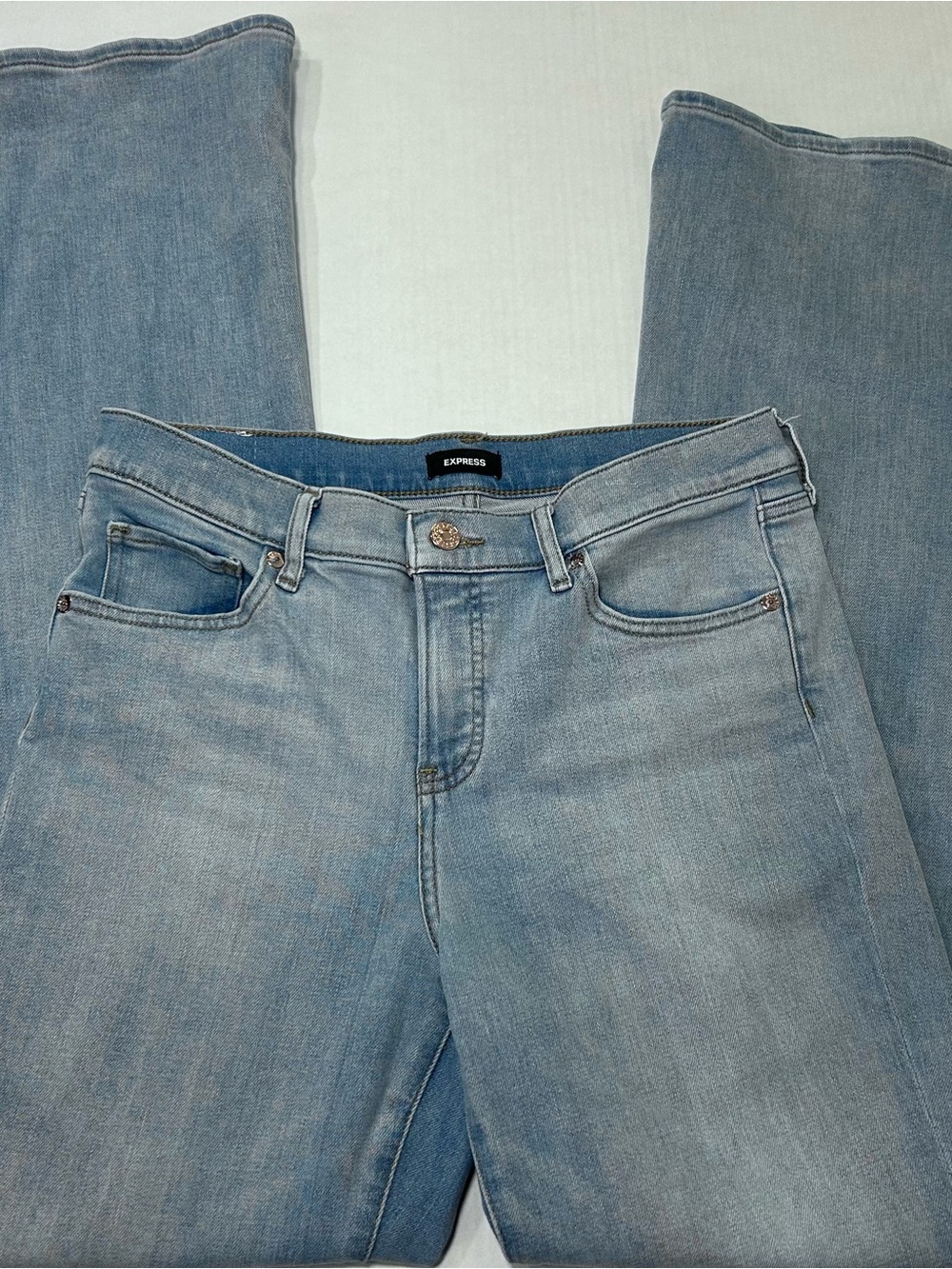 Express White Label 70s Flare Jeans light wash soft thick stretch EUC - Picture 3 of 6